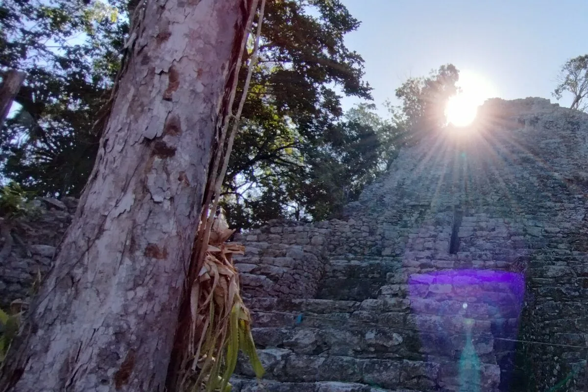 Touristes visitant la pyramide de Coba avec Riviera Tours Mexico